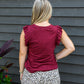 North Ruffle Trimmed Sleeve Slub Tank - Merlot