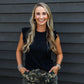 North Ruffle Trimmed Sleeve Slub Tank - Black