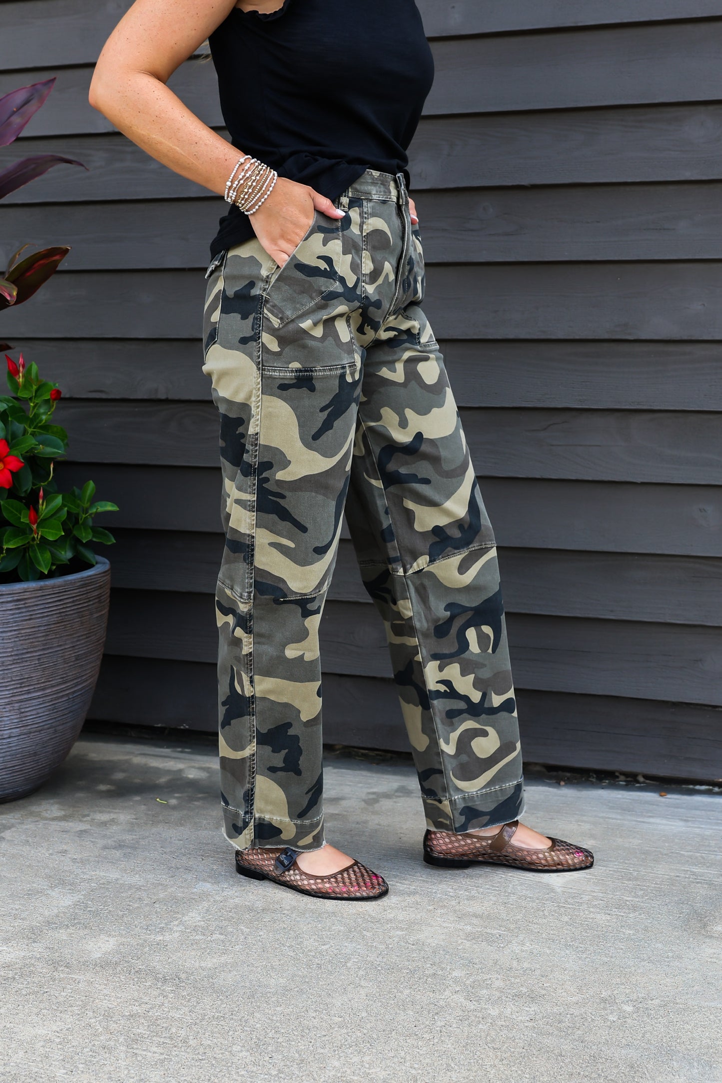 Ashton Camo Wide Leg Barrel Jean
