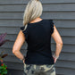 North Ruffle Trimmed Sleeve Slub Tank - Black