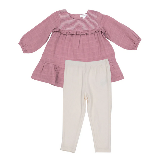 Smocked Ruffle Dress & Leggings - Fox Glove - Southern Belle Boutique