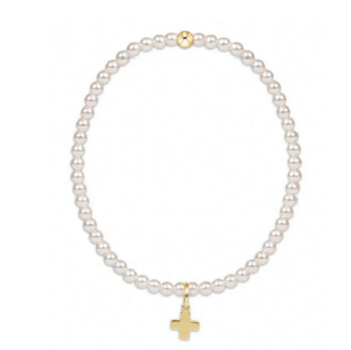 Classic Pearl 3mm Bead Bracelet - Signature Cross Gold Charm - Southern Belle Boutique