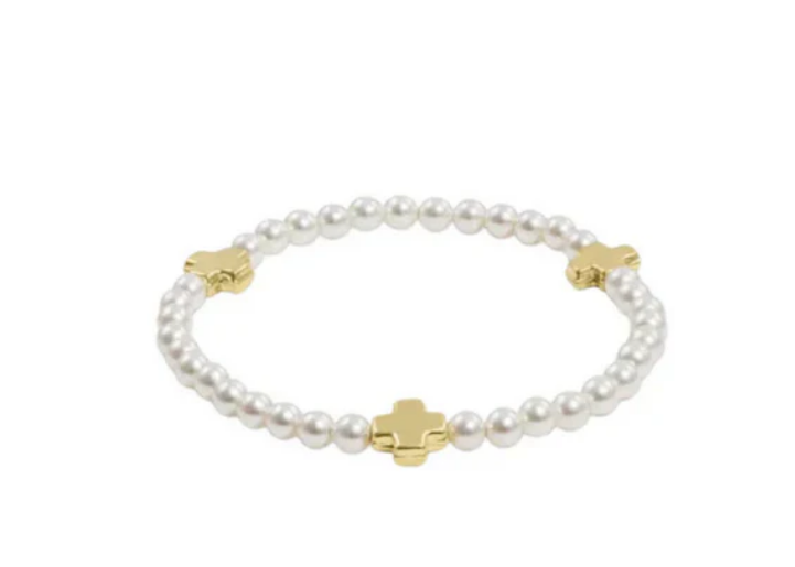 Signature Cross Small Pearl Pattern 3mm Bead Bracelet - Gold - Southern Belle Boutique