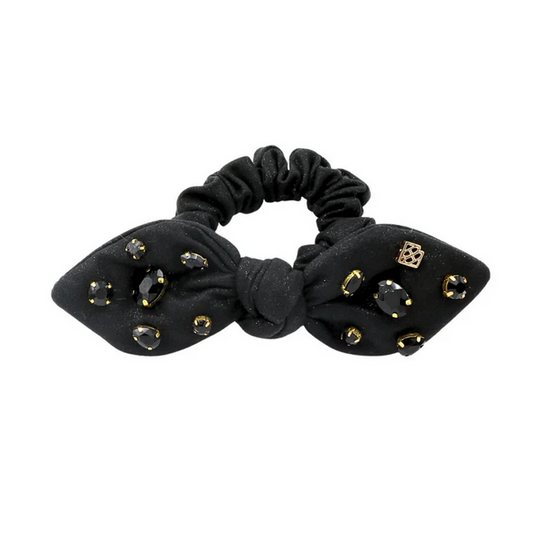 Shimmer Bow Scrunchie with Hand Sewn Crystals in Black - Southern Belle Boutique