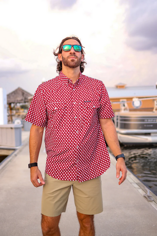 The Houston Pearl Snap Fishing Shirt - Red - Southern Belle Boutique