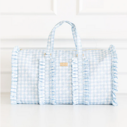 Ruffled Nylon Weekender - Blue Floral