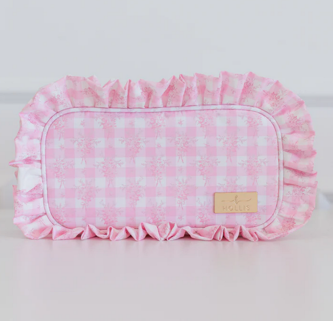 Ruffled Nylon Medium Pouch - Blue Floral