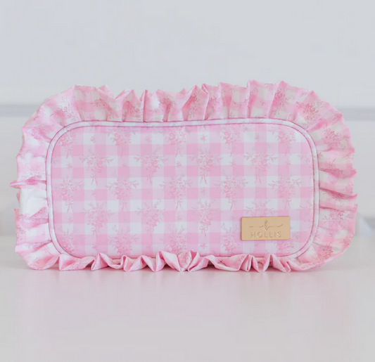 Ruffled Nylon Medium Pouch - Blue Floral