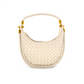 Beige Woven Vegan Leather Saddle Bag