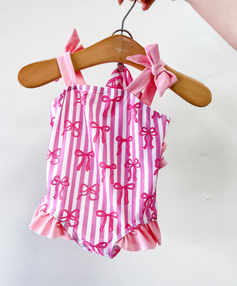 Pink Striped Coquette Swimsuit - Southern Belle Boutique