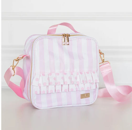 Ruffled Nylon Lunchbox - Pink Polka Stripe