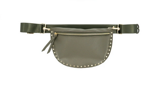 Olive Studded Edge Vegan Leather Fanny Pack