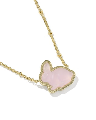 Bunny Short Pendant Necklace - Gold Matte Blush Pink Dichroic Glass - Southern Belle Boutique