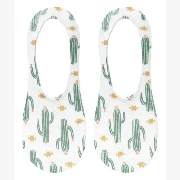 No-Show Liner Socks - Southwest Cactus Print - White