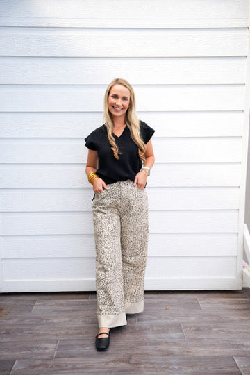 Leopard Straight Leg Cuffed Jeans