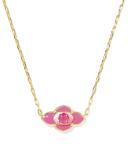 Abbie Medallion Short Pendant Necklace Gold Hot Pink Mix - Southern Belle Boutique