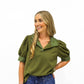Olive Polka Dot Blouse - Southern Belle Boutique