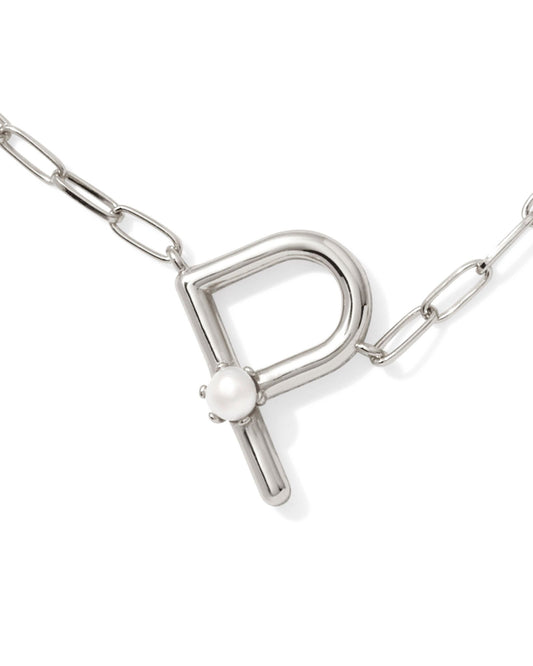 Pearl Initial P Short Pendant Necklace - Silver - Southern Belle Boutique