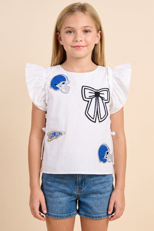 Blue Helmet And Bow Patched Ruffled Tank - Southern Belle Boutique