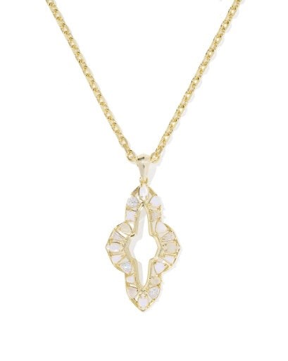 Abbie Crystal Long Pendant Necklace Gold Neutral Mix - Southern Belle Boutique
