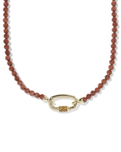 Emery Beaded Strand Necklace - Gold Orange Goldstone
