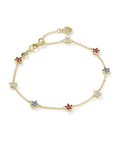 Sierra Star Crystal Delicate Chain Bracelet - Gold Red White Blue Mix