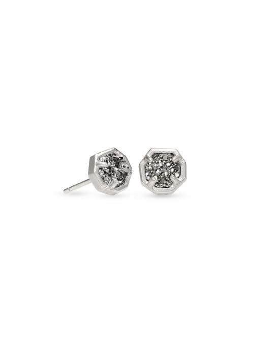 Nola Stud Earrings Rhodium Platinum Drusy