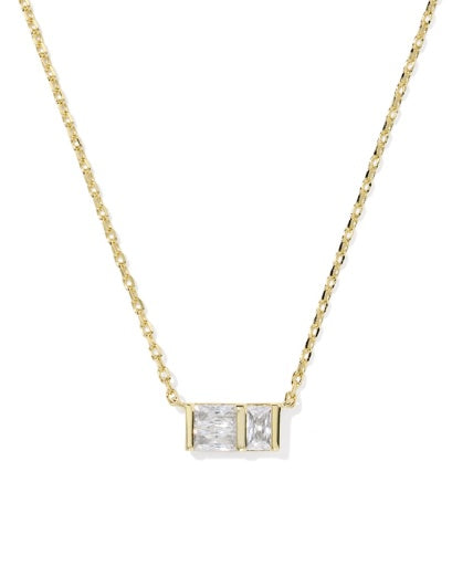 Jamie Short Pendant Necklace Gold White Cz