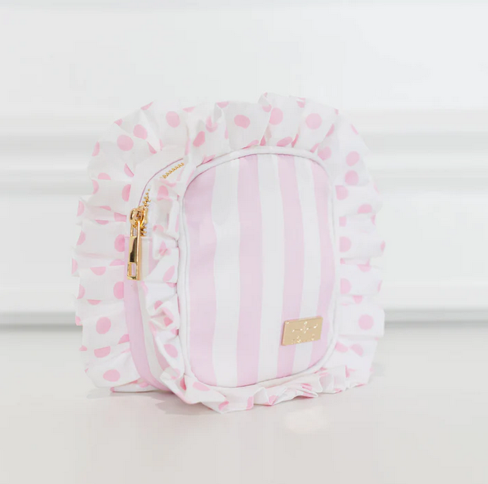 Ruffled Nylon Tech Organizer - Pink Polka Stripe - Southern Belle Boutique