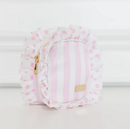 Ruffled Nylon Tech Organizer - Pink Polka Stripe - Southern Belle Boutique