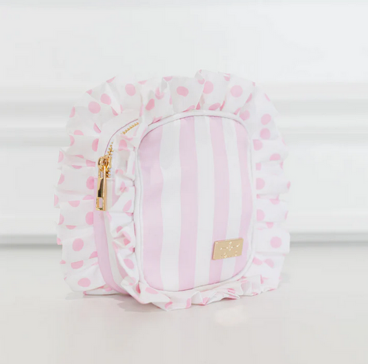 Ruffled Nylon Tech Organizer - Pink Polka Stripe - Southern Belle Boutique