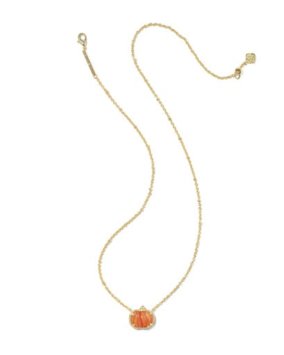 Pumpkin Short Pendant Necklace - Gold Orange Banded Agate - Southern Belle Boutique