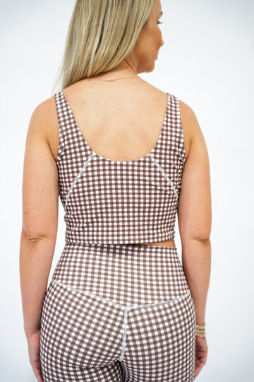 Brown Gingham Cropped Tank Top
