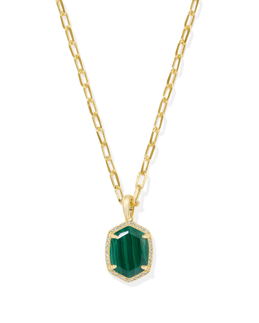 Daphne Pave Frame Short Pendant Necklace - Gold Green Malachite