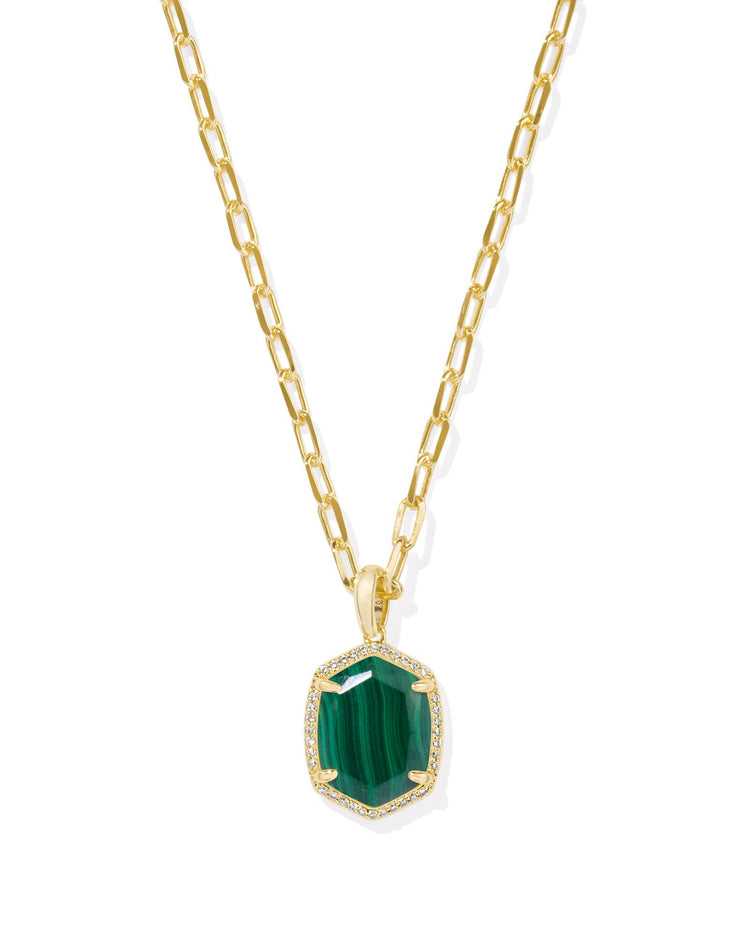 Daphne Pave Frame Short Pendant Necklace - Gold Green Malachite