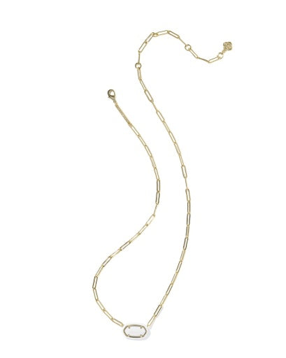 Elisa Enamel Frame Paperclip Necklace - Gold White Mother Of Pearl