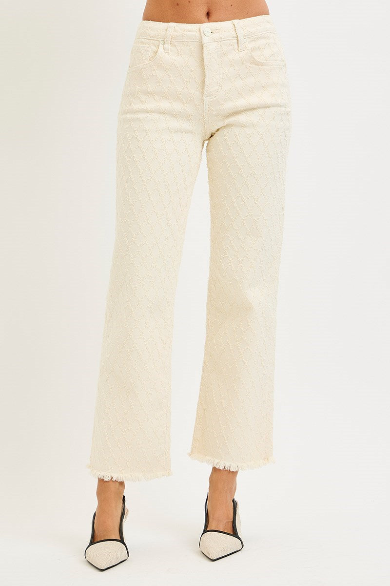 Tummy Control High Rise Textured Jean - Ivory - Southern Belle Boutique