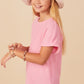 Pink Textured Roll Sleeve TShirt