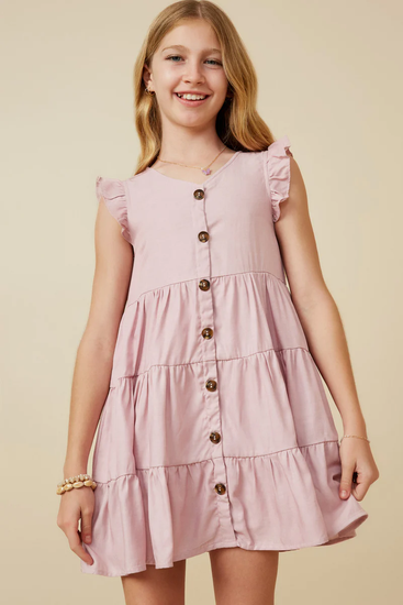 Girls Ruffled Button Down Tiered Tank Dress - Southern Belle Boutique