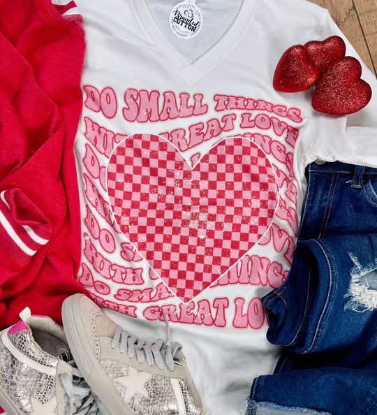 Great Love Checkered Heart Tee - Southern Belle Boutique