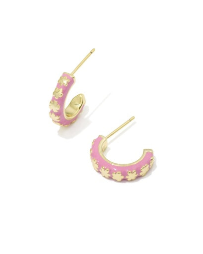 Jane Huggie Earrings - Gold Dark Pink Enamel - Southern Belle Boutique