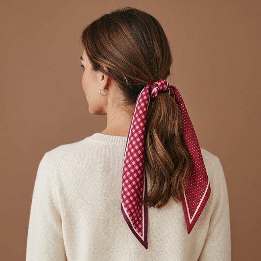 Twirl & Tie Scarf Accessory- Gingham Burgundy