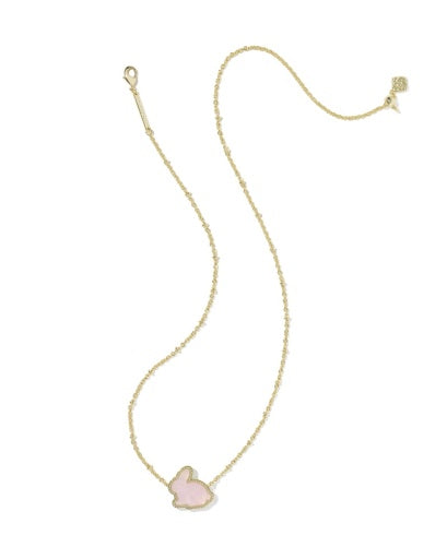 Bunny Short Pendant Necklace - Gold Matte Blush Pink Dichroic Glass - Southern Belle Boutique