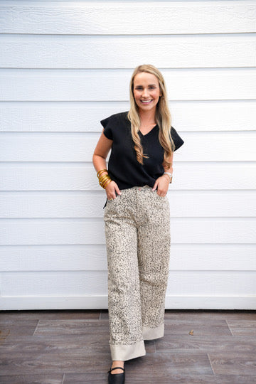 Leopard Straight Leg Cuffed Jeans