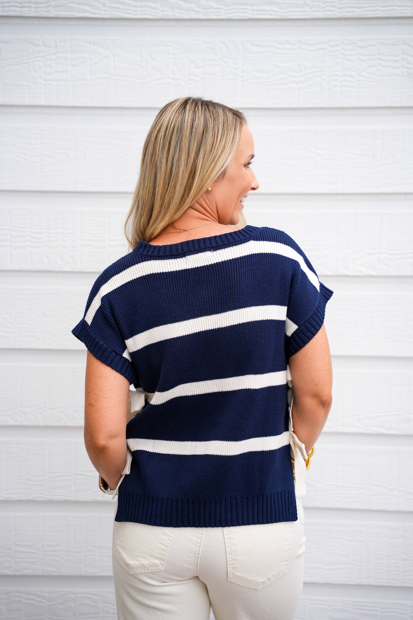 Navy Striped Bow Sweater