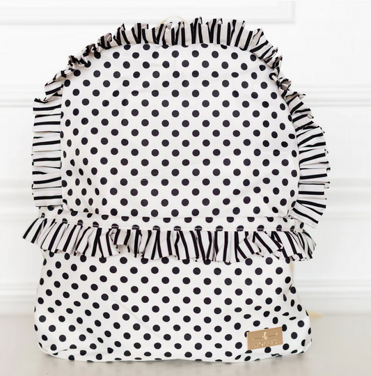 Polka Stripe Ruffled Nylon Backpack - Black