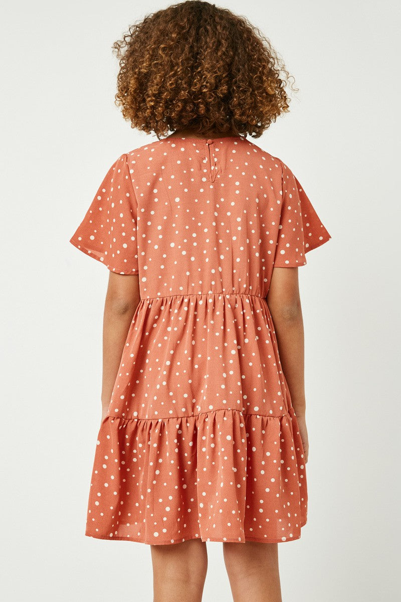 Mauve Polka Dot Button Detail Mini Dress