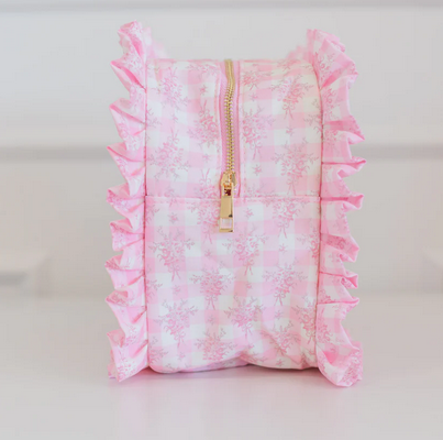 Ruffled Nylon XL Pouch - Pink Floral - Southern Belle Boutique