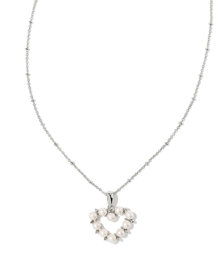 Ashton Heart Short Pendant Necklace Silver White Pearl - Southern Belle Boutique