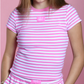Stripe Mono Baby Doll Top - Neon Pink